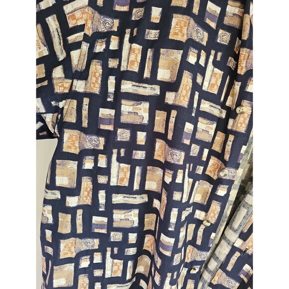 Enro Luomo Shirt Adult L Black Tan Button Up Geometric Pattern Mens - Picture 3 of 4